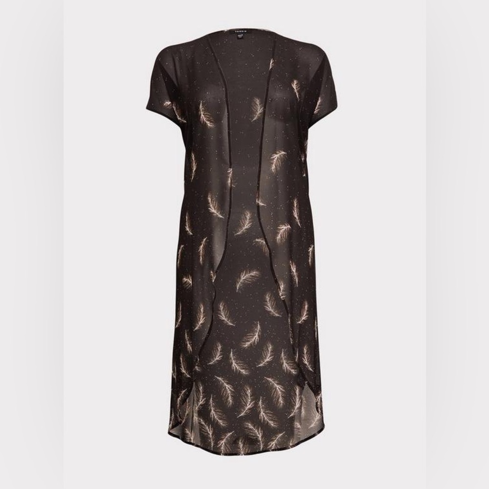 Torrid Black Feather Chiffon Kimono